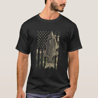 Camiseta Peixe de Pesca de Bandeira Retro-Americana Patriót
