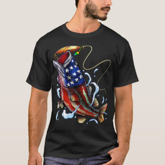 Camiseta Peixe de Pesca de Bass Patriótico Americano