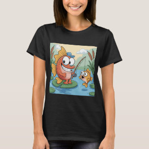 Camiseta Peixe de Pesca Engraçado Cartoon – Ilustração de