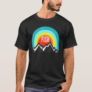 Camiseta Peixe Design de pôr do sol retrô vintage