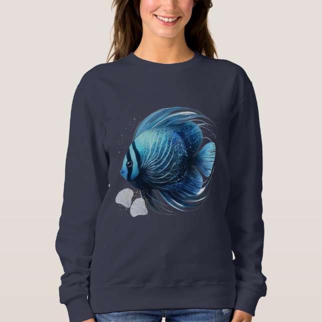Camiseta Peixe Dinâmico do Oceano Com Conchas Marinhas (Frente)