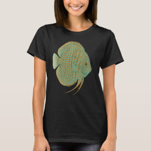 Camiseta Peixe Disco Mosaico Turquesa Estilo Japonês - Amaz