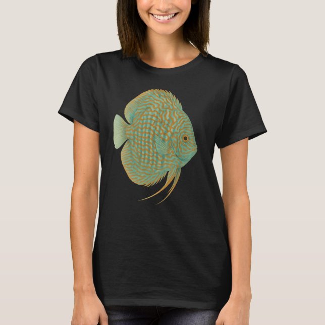 Camiseta Peixe Disco Mosaico Turquesa Estilo Japonês - Amaz (Frente)