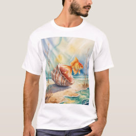 Camiseta Peixe-dourado-aquarela-coral