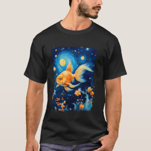 Camiseta Peixe Dourado Aquário Peixe Pintura Noite Estrelad