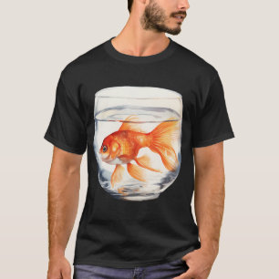 Camiseta Peixe Dourado em uma Pequena Tigela de Vidro