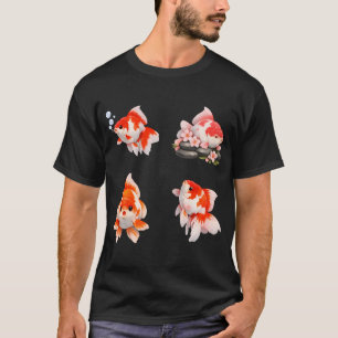 Camiseta Peixe Dourado Flor de Cerejeira Laranja Vermelho