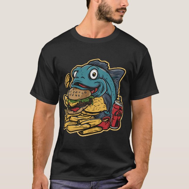 Camiseta Peixe em uma Dieta de Comida Rápida (Frente)