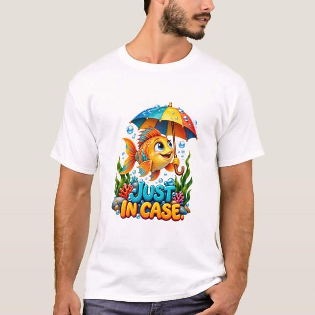 Camiseta Peixe Engraçado Com Guarda-Chuva (Frente)