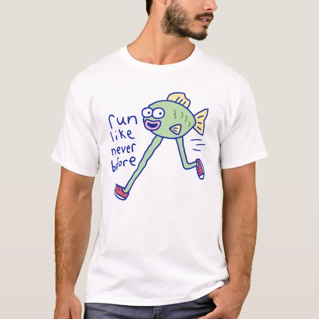 Camiseta Peixe Engraçado Correndo Com Pernas (Frente)