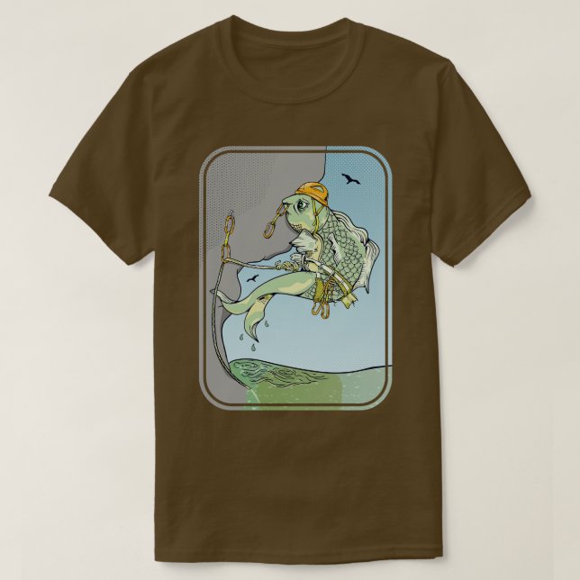 Camiseta peixe escalador de rochas (Frente do Design)