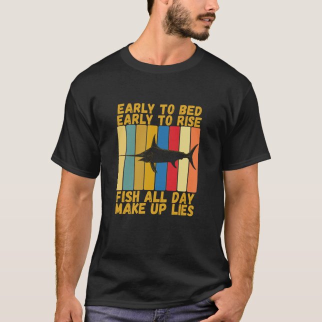 Camiseta Peixe-Espada Pesca Antiga Cama Cedo Levantando Ant (Frente)