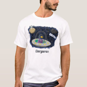 Camiseta Peixe feliz bonito com ilustração de desenho espac