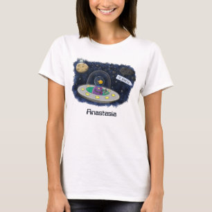 Camiseta Peixe feliz bonito com ilustração de desenho espac