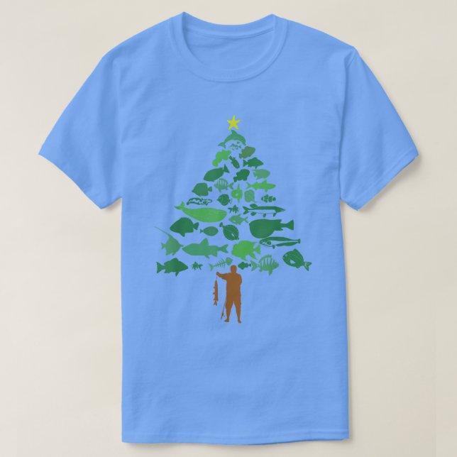 Camiseta Peixe Feliz de Árvore de Natal Fishmas Feliz Natal (Frente do Design)