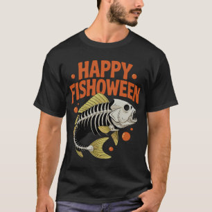 Camiseta Peixe Feliz de Fishoween Crânio de Peixe no Hallow