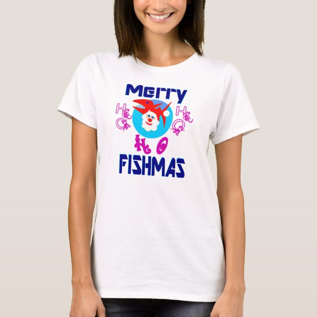 Camiseta ♫ ♥ Peixe FelizMas-SantaPeixe Engraçado, Capa Long (Frente)