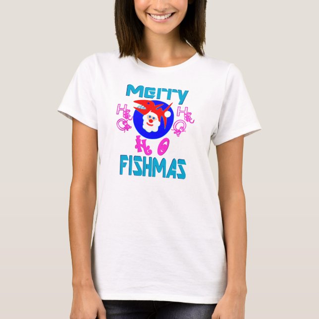 Camiseta ♫ ♥ Peixe FelizMas-SantaPeixe Engraçado, Capa Long (Frente)