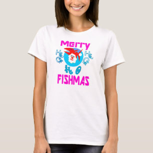 Camiseta ♫ ♥ Peixe FelizMas-SantaPeixe Engraçado, Longa Fol