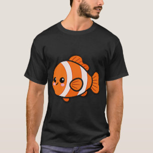 Camiseta Peixe Fofo Kawaii Sorrindo - Laranja Branco Cartoo