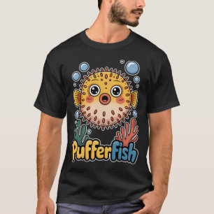 Camiseta Peixe Fugu Kawaii Fofo Em Recife Colorido De Coral
