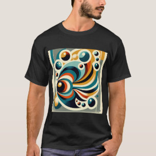 Camiseta Peixe Geométrico Retro com Bolhas em Verde Azul e