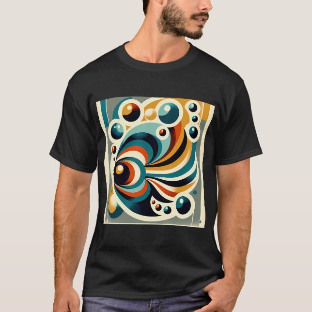 Camiseta Peixe Geométrico Retro com Bolhas em Verde Azul e  (Frente)