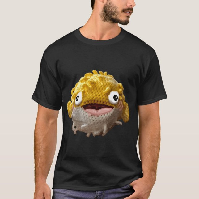 Camiseta Peixe globo de crochê fofo bobo (Frente)