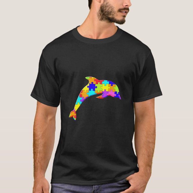 Camiseta Peixe Golfinho Puzzle Autismo Jigsaw (Frente)