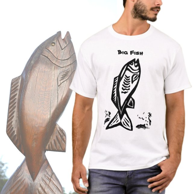 Camiseta Peixe Grande Arte Primitiva Preta e Branca (Criador carregado)
