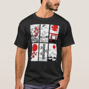 Camiseta Peixe Koi Arte Japonesa Zen Ondas e Sol Vermelho