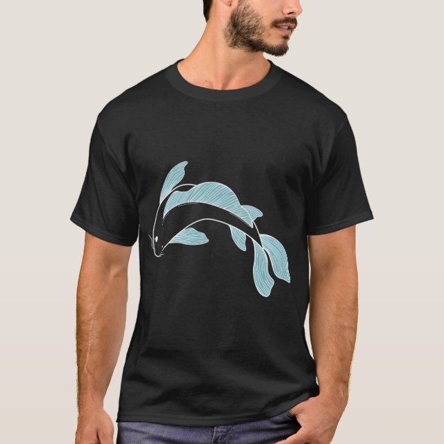 Camiseta peixe koi - azul claro (Frente)