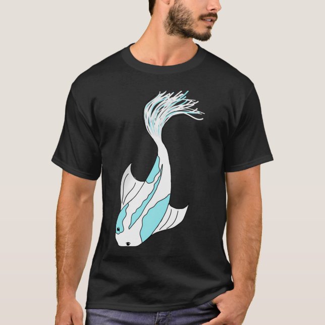 Camiseta peixe koi azul e branco (Frente)