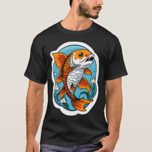 Camiseta Peixe koi com fundo de água azul e fluxo branco
