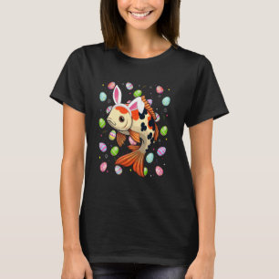 Camiseta Peixe Koi Feliz Páscoa Caça ao Ovo Coelho Orelha P