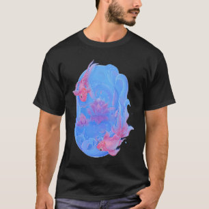 Camiseta Peixe Koi Flor de Lótus Água Lírio Flor Feng Shui