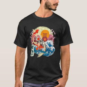 Camiseta Peixe Koi Japonês Grande Onda Kanagawa Japão Arte