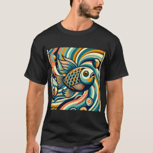 Camiseta Peixe Koi Retro em Ondas Giratórias