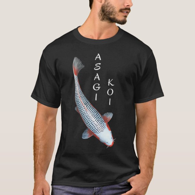 Camiseta Peixe Koi Variedade Asagi - pequeno com texto bran (Frente)