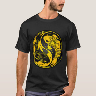 Camiseta Peixe Koi Yin Yang Preto e Amarelo