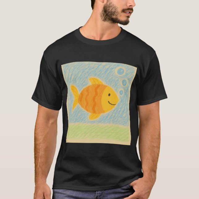 Camiseta Peixe Laranja Sorridente com Bolhas (Frente)