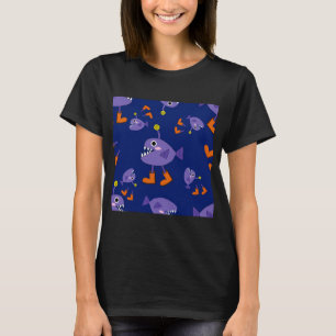 Camiseta Peixe Lenhador Roxo Engraçado em Botas Padrão