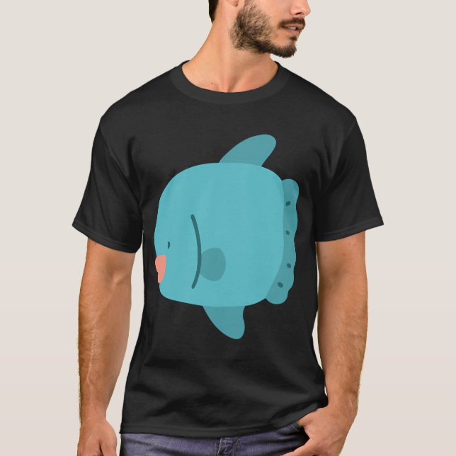 Camiseta Peixe-lua azul plano colorido (Frente)