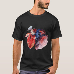 Camiseta Peixe-lutador azul-vermelho aquarela