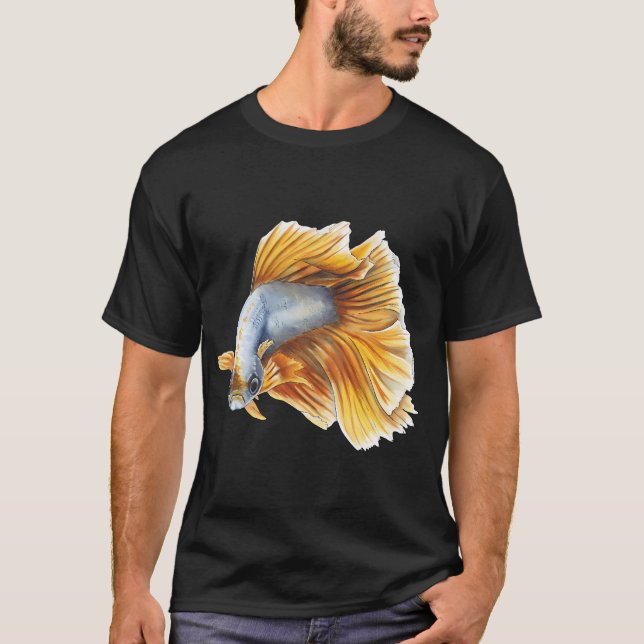 Camiseta peixe-lutador-siamês laranja (Frente)