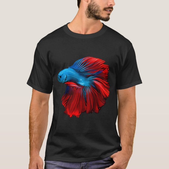 Camiseta Peixe-lutador Vermelho e Azul (Frente)