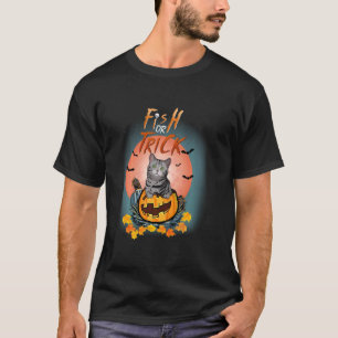 Camiseta Peixe ou guloseimas Gato preto Abóbora Travessuras