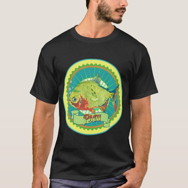 Camiseta Peixe Pacu Verde e Laranja Irritado (Frente)