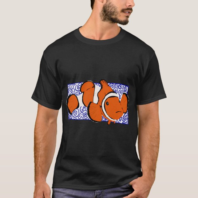 Camiseta Peixe-palhaço com fundo de onda azul (Frente)