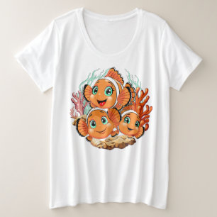 Camiseta Peixe palhaço Desenho animado Fofo Família Subaquá